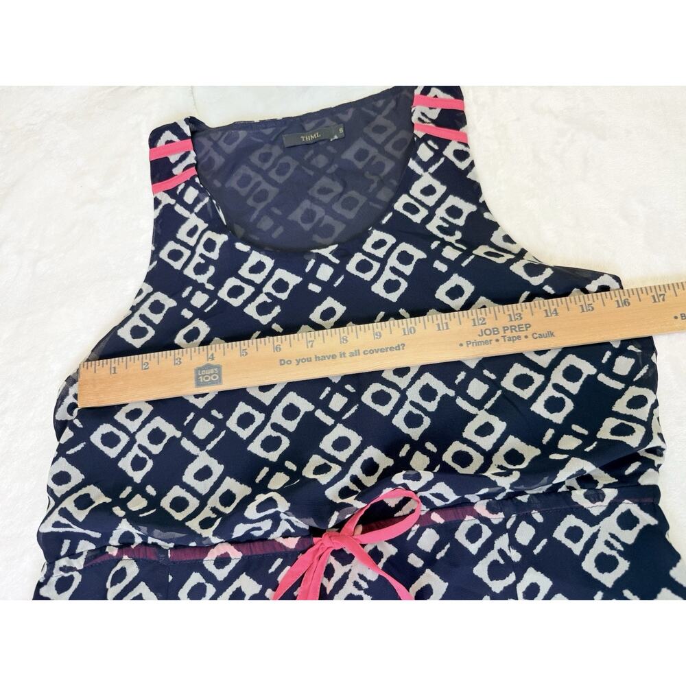 THML Dress Women's Sz S Navy White Hot Pink Tribal Print Maxi Sleeveless - Picture 9 of 11